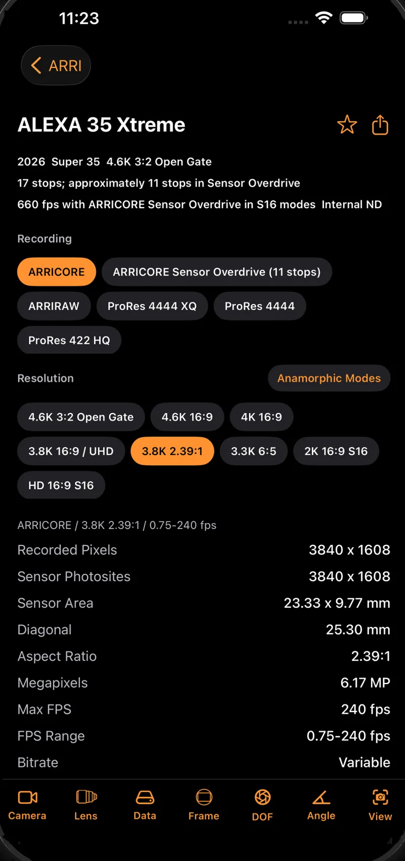 Ant CineKit Camera Database